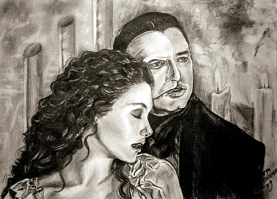 Christine and the Phantom of the Opera Drawing by Maren Kunnas Pixels