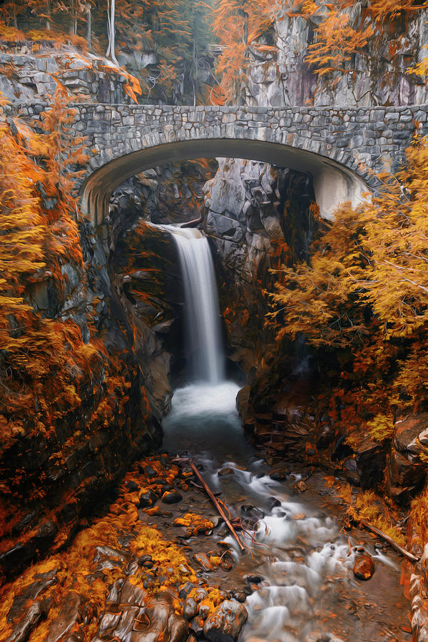 Mount Rainier National Park Photograph - Christine Falls - Digital Oil by Stephen Stookey