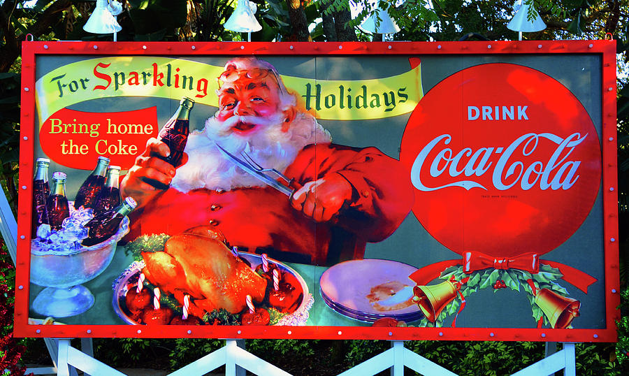 Santa Claus Photograph - Christmas and  Coke billboard sign by David Lee Thompson