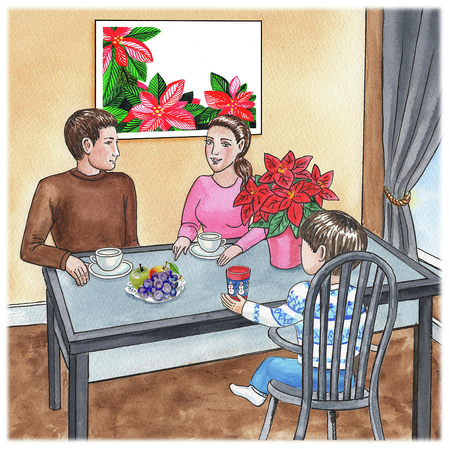 Christmas At Home Book Illustration Painting by Irina Sztukowski