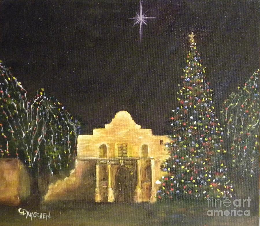 Christmas Tree Painting - Christmas At The Alamo by Cheryl Damschen