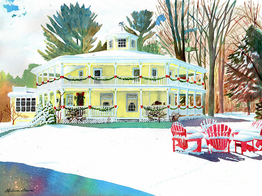 Christmas at the Hexagon House Painting by LeAnne Sowa
