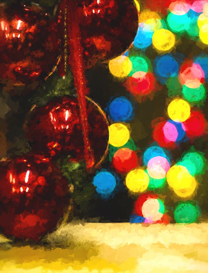 Christmas Baubles and Multicolored Blurred Lights Photograph by John Williams