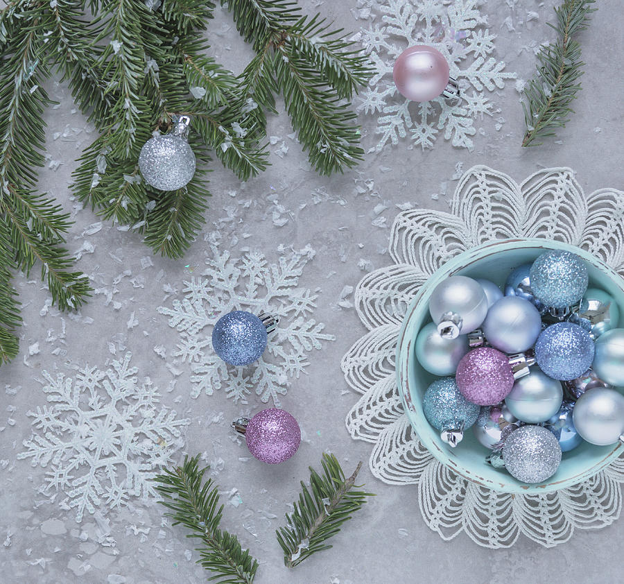 Christmas Baubles and Snowflakes Photograph by Kim Hojnacki