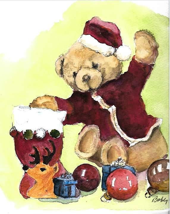 Christmas Bear Painting by Bobby Walters