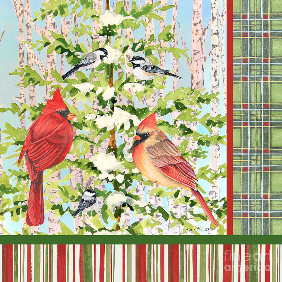 Christmas Birds-JP3306 Painting by Jean Plout