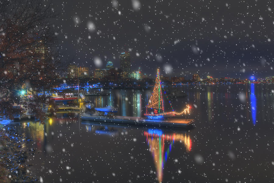 Boston Photograph - Christmas Boat on the Charles River - Boston by Joann Vitali