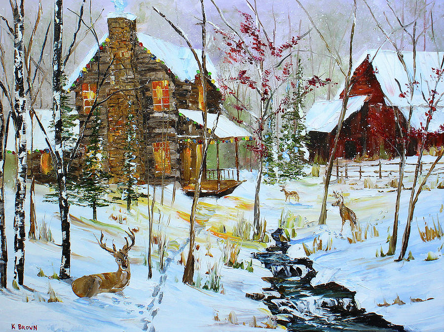 Christmas Cabin Painting by Kevin Brown