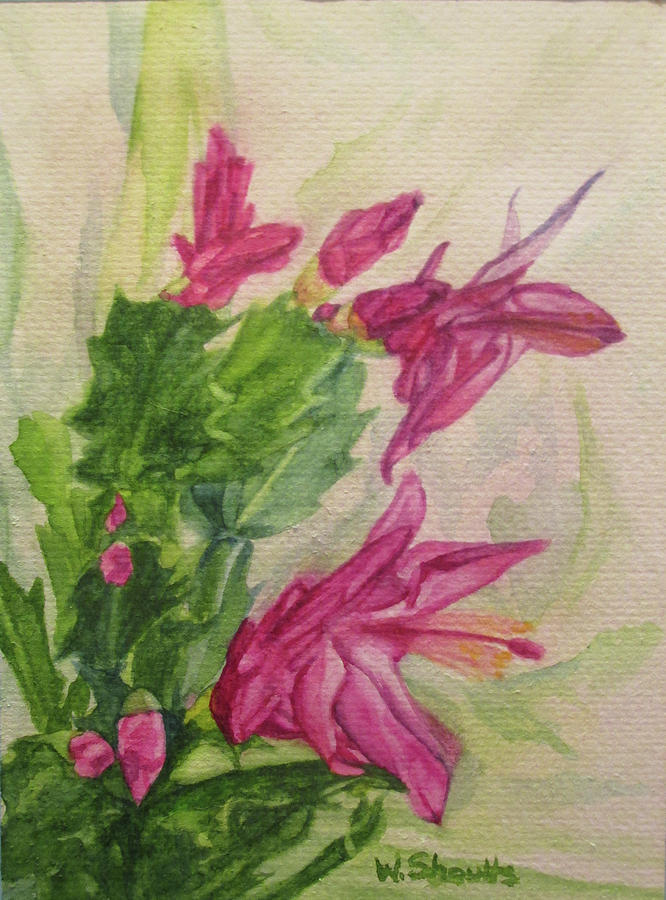 Christmas Cactus Painting by Wendy Shoults
