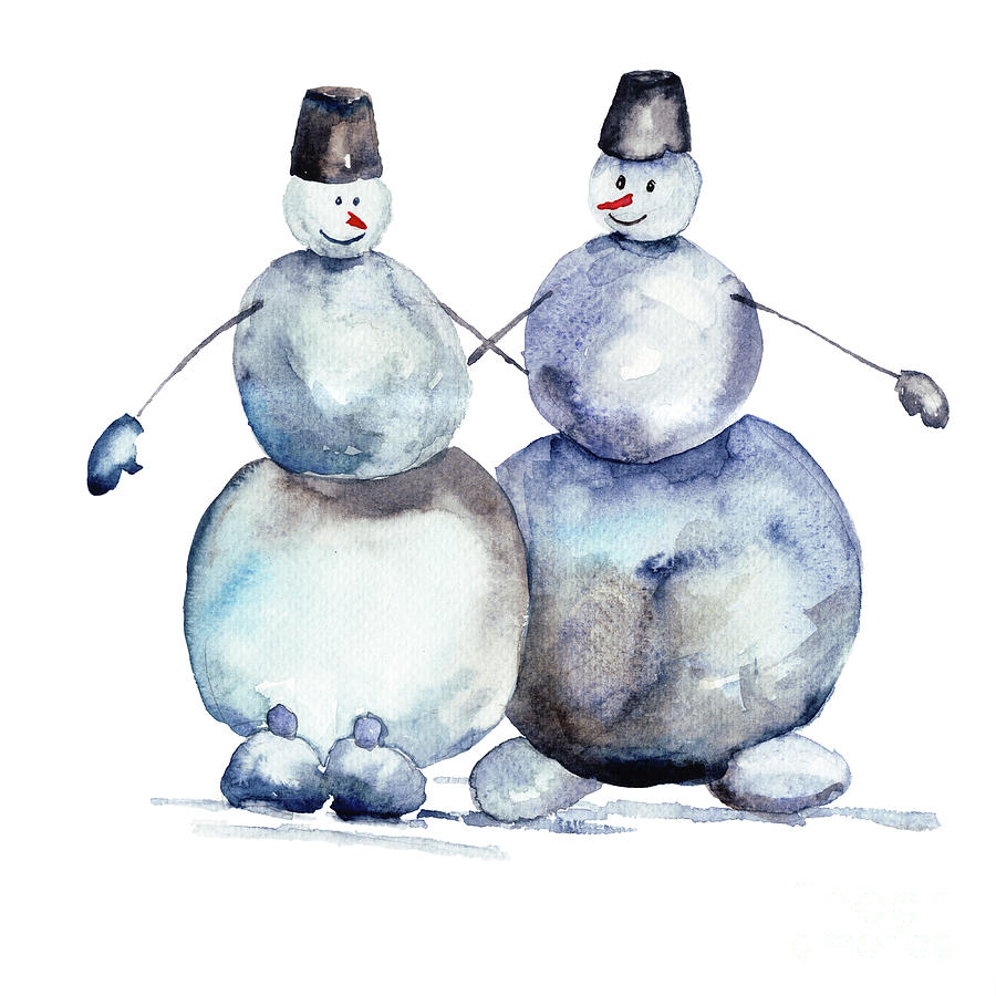 Christmas card with snowmans Painting by Regina Jershova
