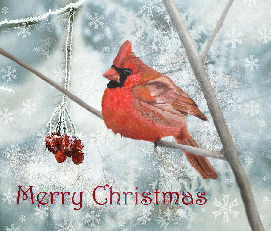 Christmas Cardinal Painting by Angeles M Pomata