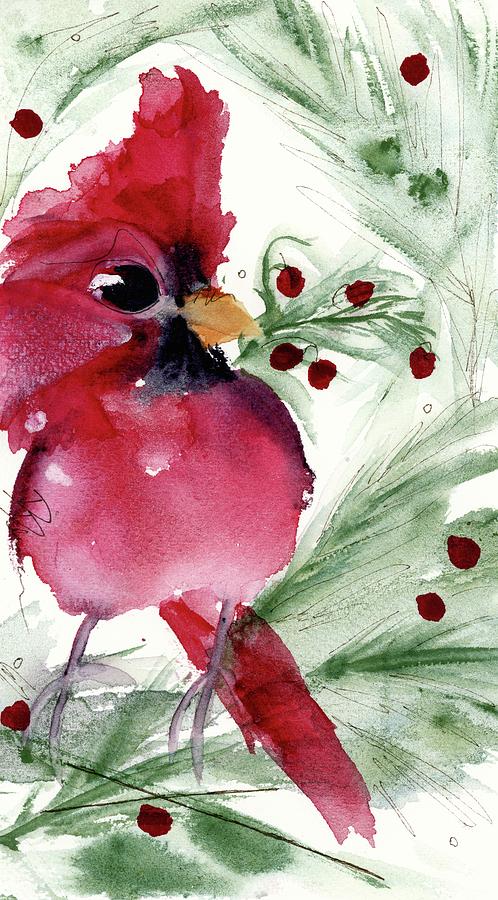 Christmas Cardinal Painting by Dawn Derman