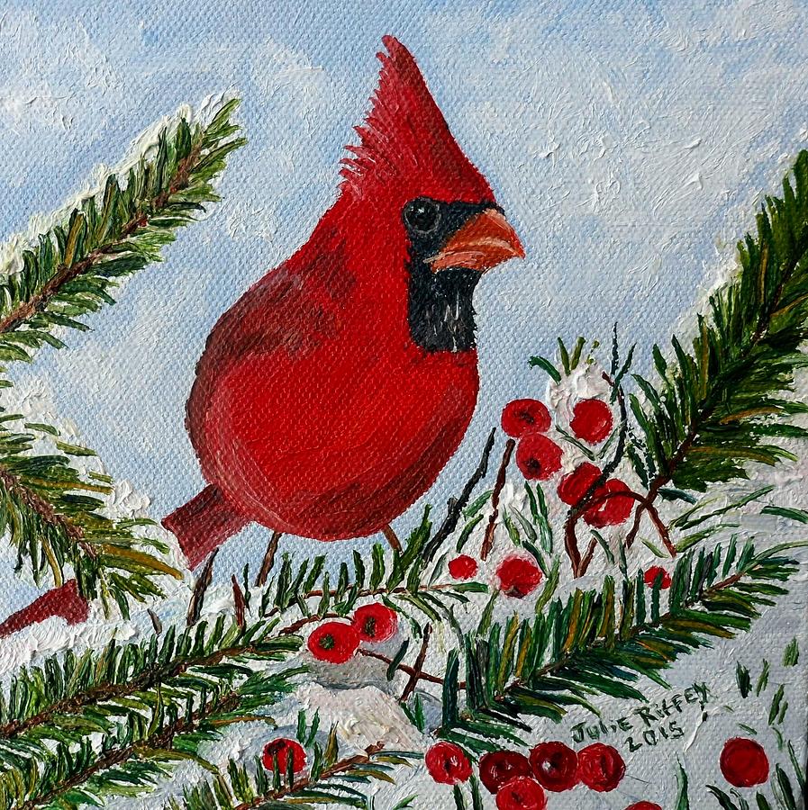 Christmas Cardinal Painting by Julie Brugh Riffey