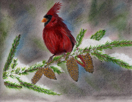 Christmas Cardinal Painting by Theresa Cangelosi
