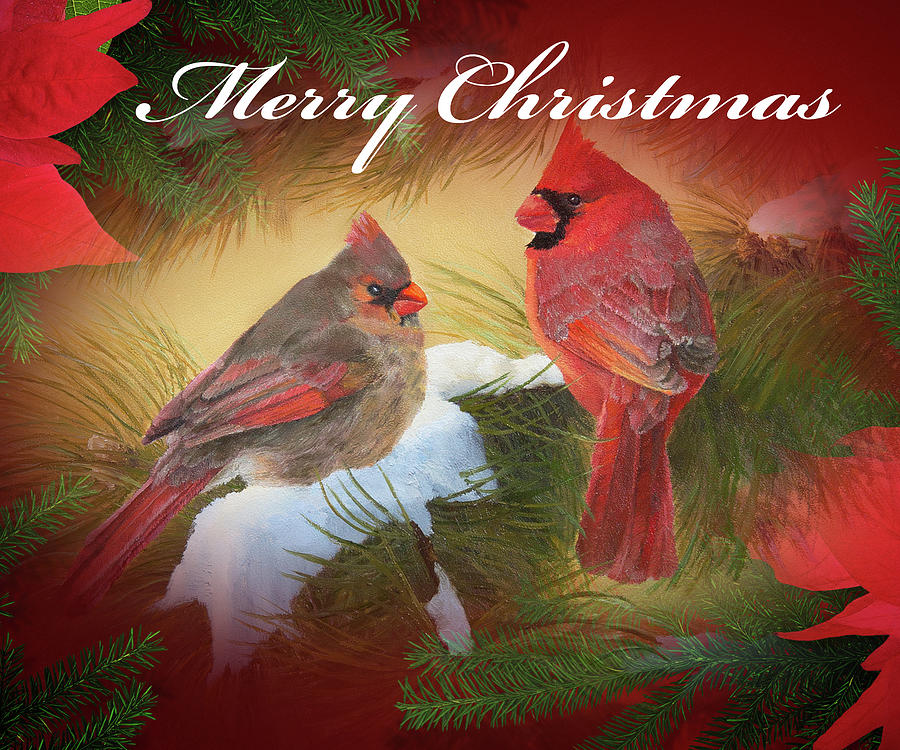 Christmas Cardinals Painting by Johanna Lerwick