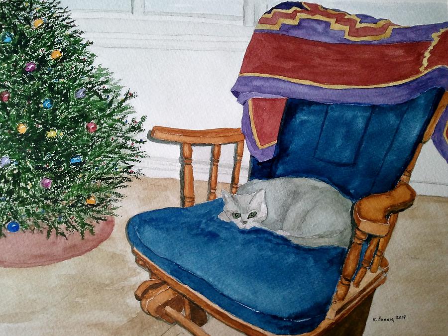 Christmas Catnap Painting by B Kathleen Fannin
