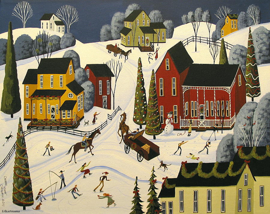 Christmas Cheer - a folkartmama original - folk art Painting by Debbie Criswell