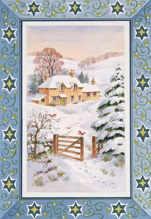 Robin Painting - Christmas Cottage by Stanley Cooke