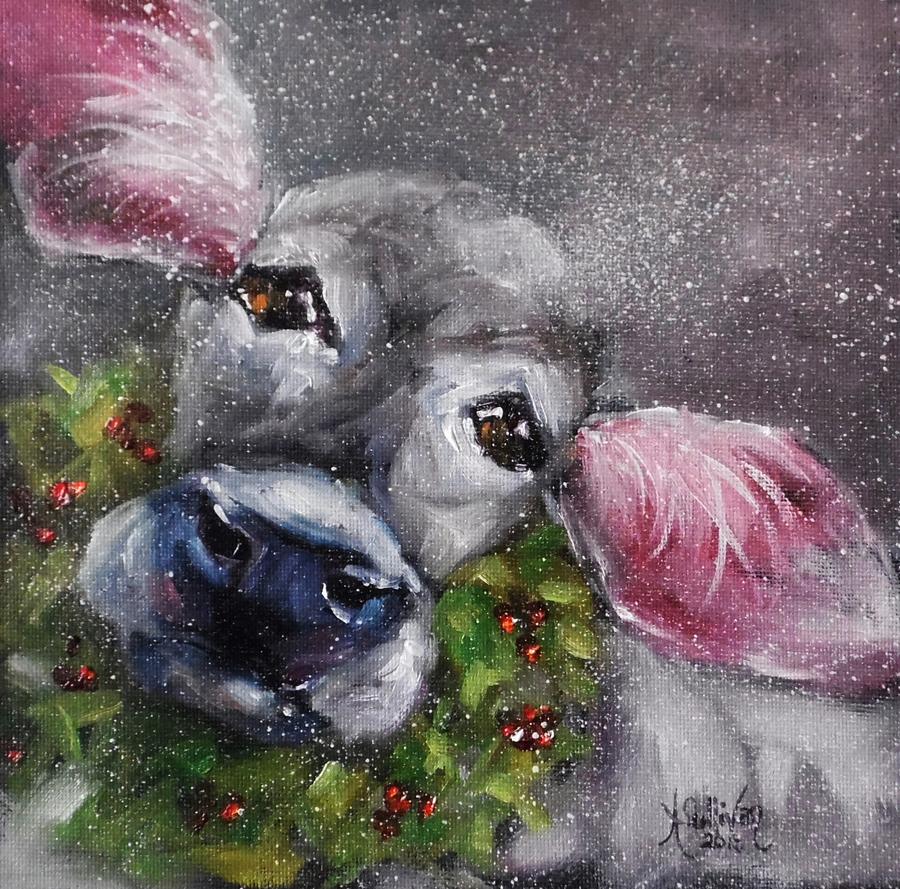 Christmas Painting - Christmas Cow by Angela Sullivan