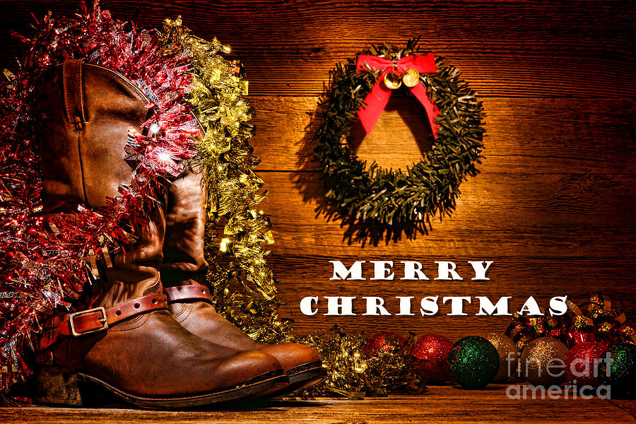 Christmas Photograph - Christmas Cowboy Boots - Merry Christmas  by Olivier Le Queinec