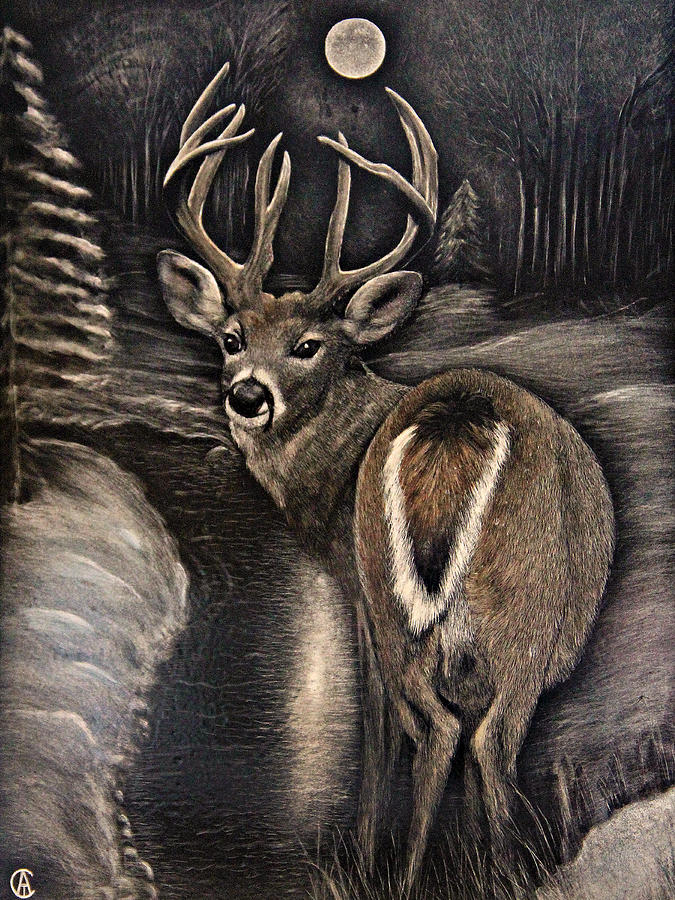 Christmas Deer Painting by Angie Cockle