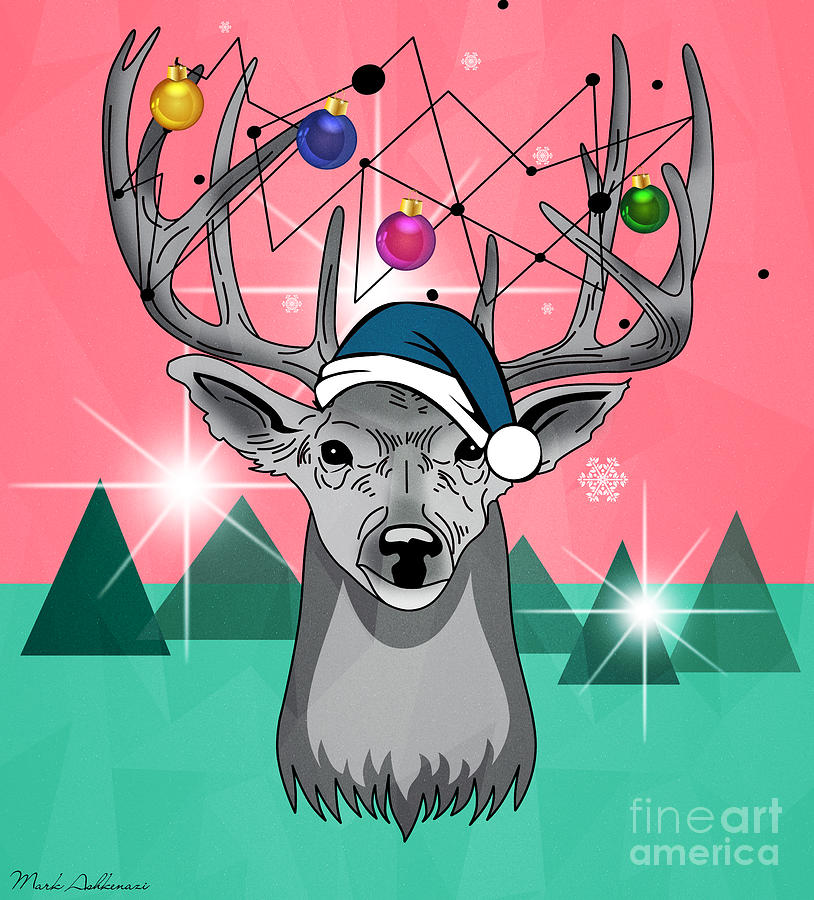 Christmas Digital Art - Christmas deer by Mark Ashkenazi