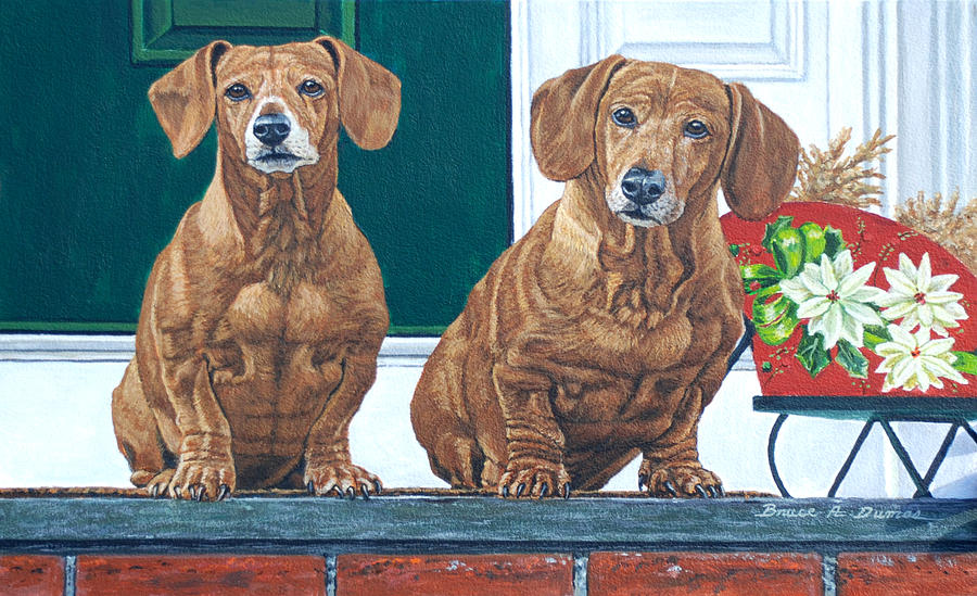 Christmas Dogs Painting by Bruce Dumas