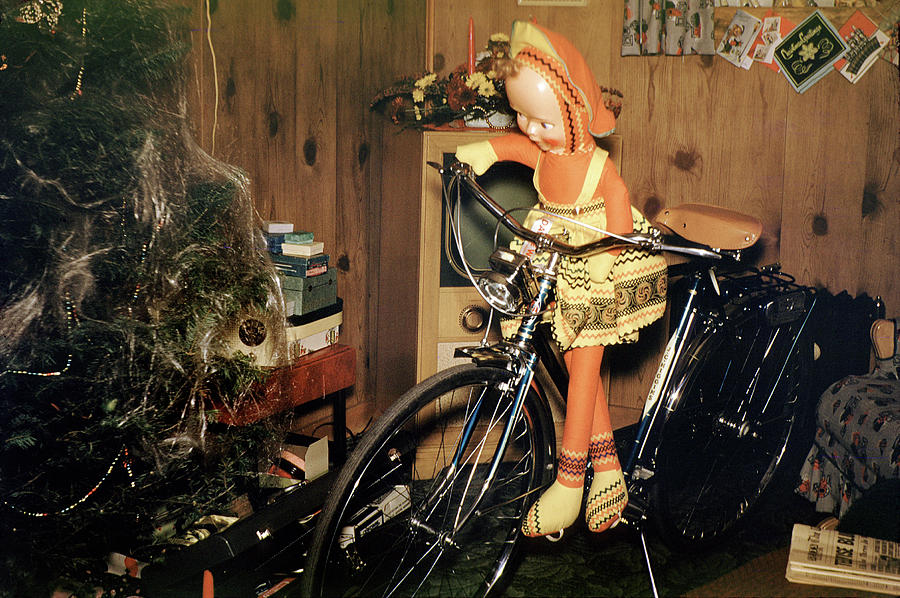 Christmas Doll and Bicycle, 1950s Photograph by Wernher Krutein