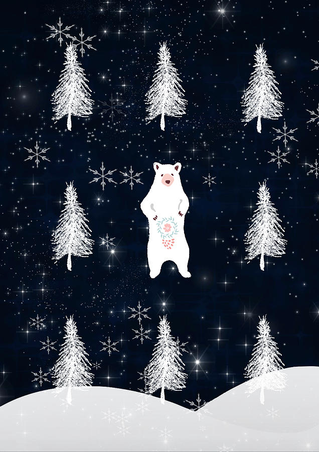 Christmas Mixed Media - Christmas Eve - White Bear by Amanda Jane