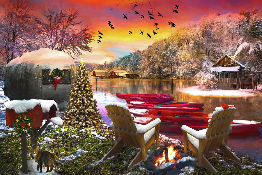 Christmas Eve Camping Oil Painting Photograph by Debra and Dave Vanderlaan