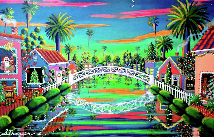 Christmas Painting - Christmas Eve on Retro Canal by Frank Strasser
