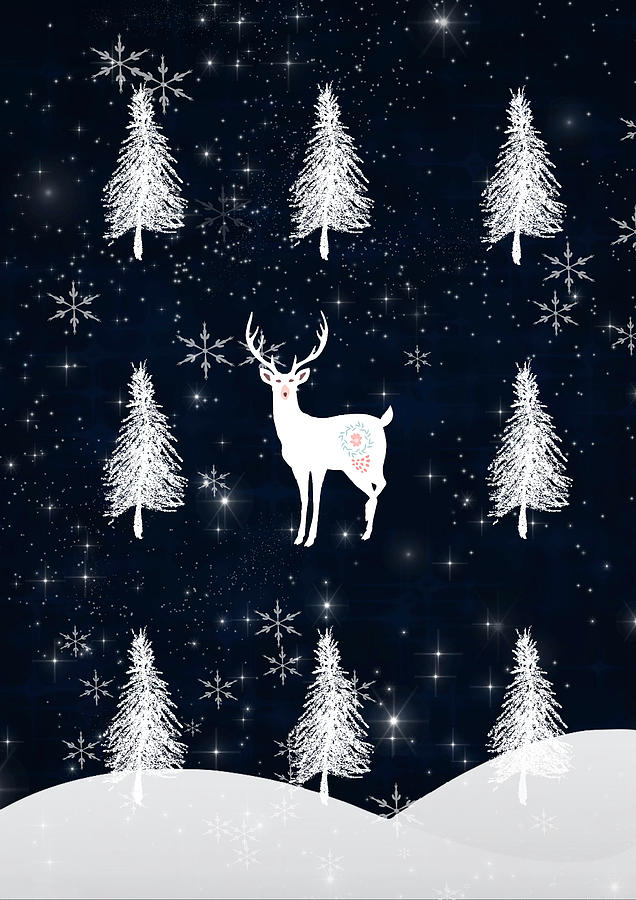 Star Mixed Media - Christmas Eve - White Stag by Amanda Jane