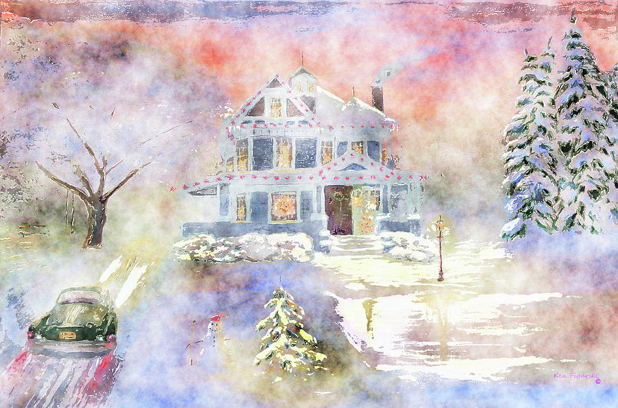 Winter Painting - Christmas Eve Watercolor by Ken Figurski