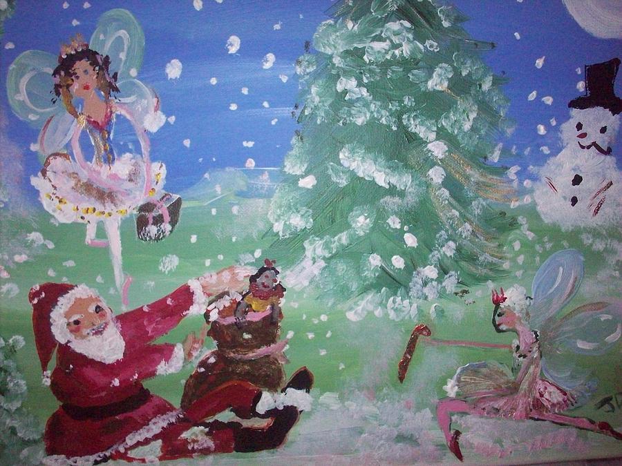 Christmas Fairies Painting by Judith Desrosiers