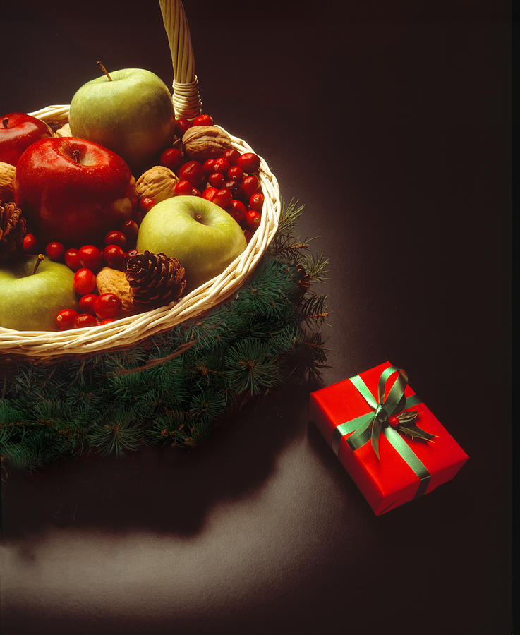 Christmas Gift and Fruit Basket Photograph by Douglas Pulsipher