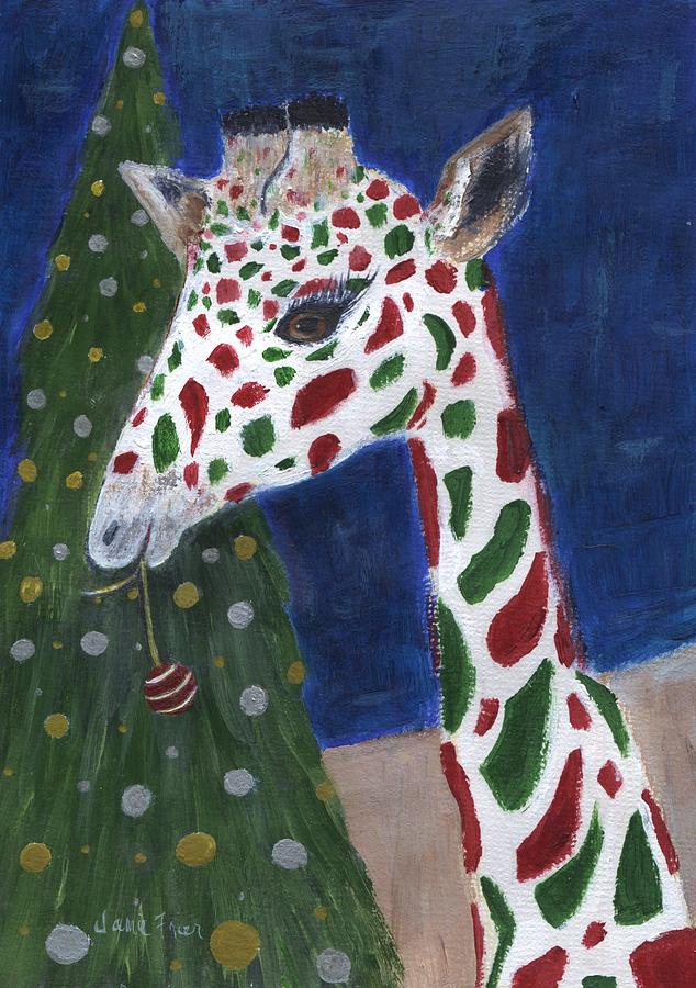 Christmas Giraffe Painting by Jamie Frier