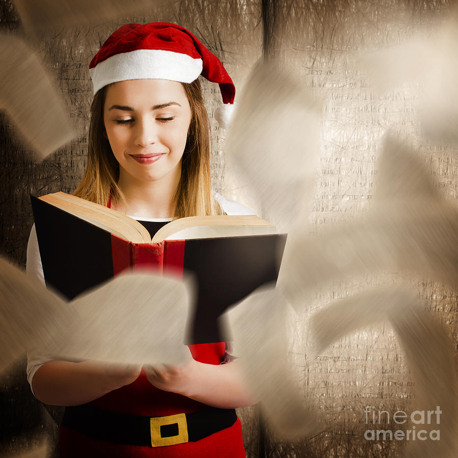 Christmas girl reading open story book Photograph by Jorgo Photography