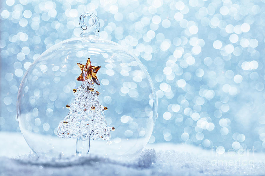 Christmas glass ball with crystal tree inside in snow Photograph by Michal Bednarek