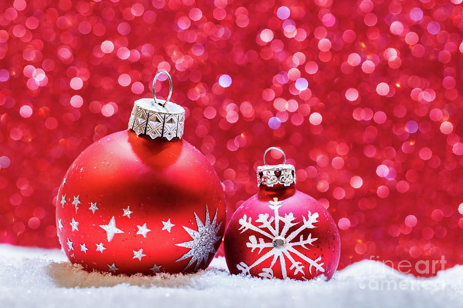 Christmas glass balls in snow. Glitter background Photograph by Michal Bednarek