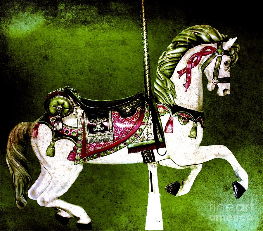 Christmas Green Carousel Horse Digital Art by Patty Vicknair