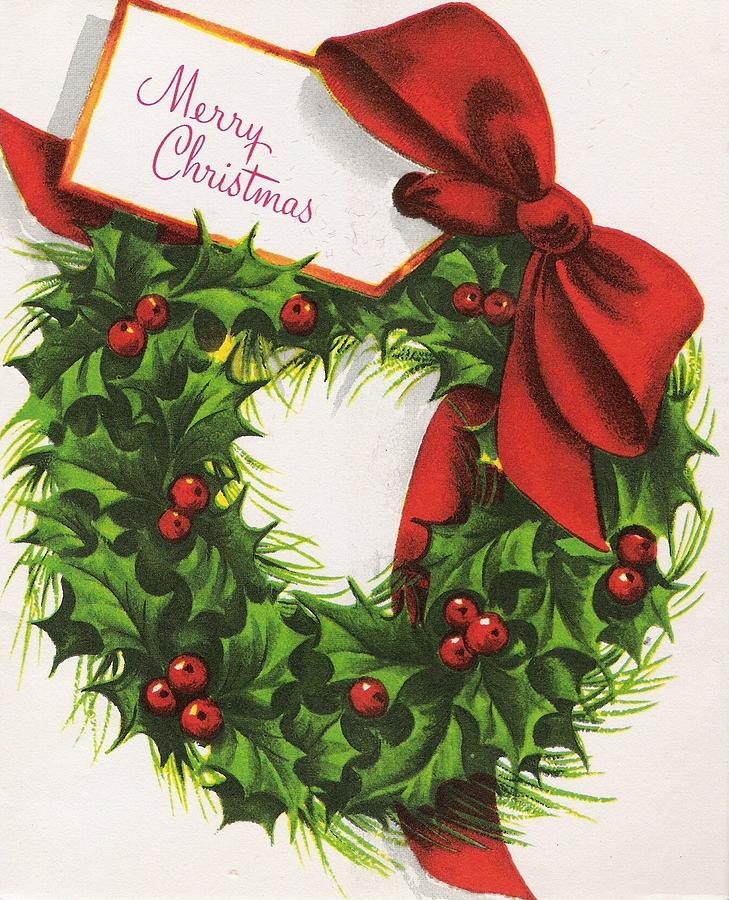 Christmas Greeting Card 43 - Mistletoe Wreath Painting by Bellavista ...