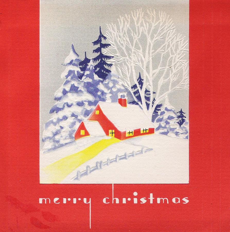 Christmas Greetings 1032 - Vintage Chrisrtmas Cards - Snowy Cottage ...