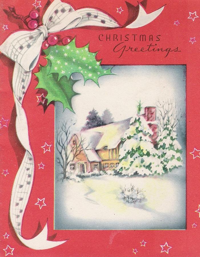 Christmas Greetings 1080 - Vintage Chrisrtmas Cards - Snowy Cottage ...