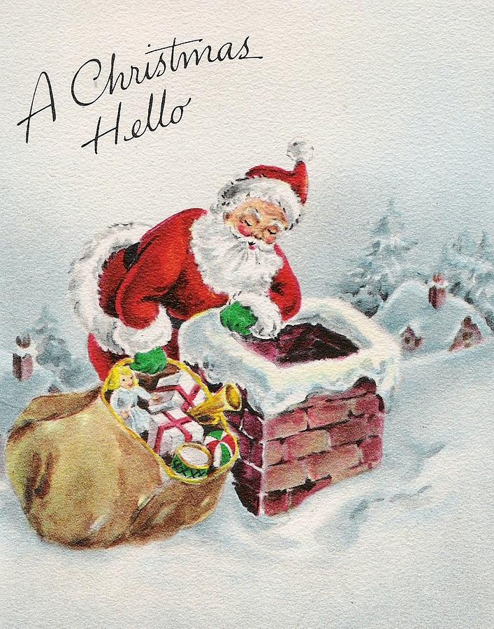 Christmas Greetings 1359 Vintage Christmas Cards Santa Claus With Christmas Gifts Painting By Tuscan Afternoon