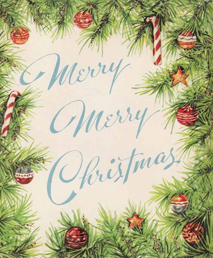 Christmas Greetings 1387 - Vintage Christmas Cards - Pine Leaves ...