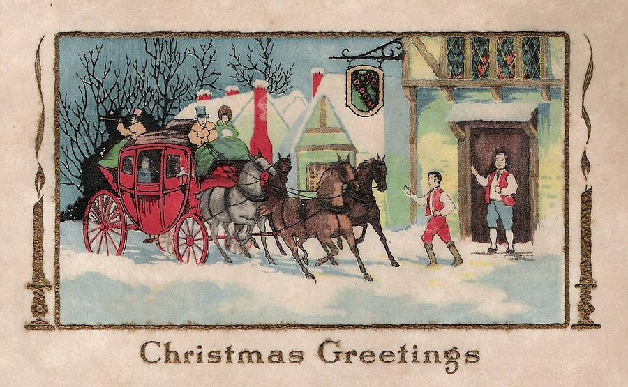 Christmas Greetings 234 - horse drawn carriage Painting by Bellavista ...