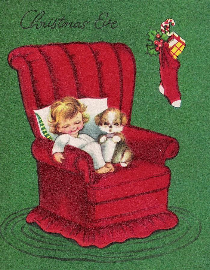 Christmas Greetings 339 - Vintage Christmas Cards - Sleepy Little girl ...