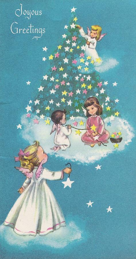 Christmas Greetings 362 - little baby angels decorating a christmas ...