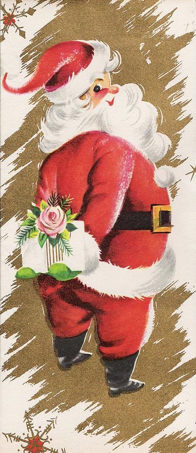 Christmas Greetings 458 - Santa Claus hiding christmas gift with flower ...