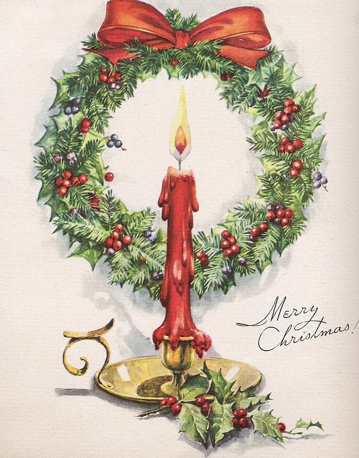 Christmas Greetings 563 - Candle And Wreath Painting by TUSCAN Afternoon